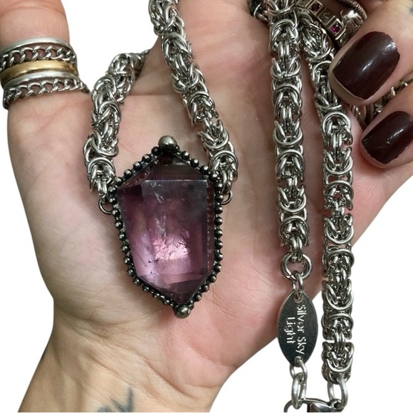 Handmade maille gemstone amethyst crystal chain necklace - Picture 2 of 16